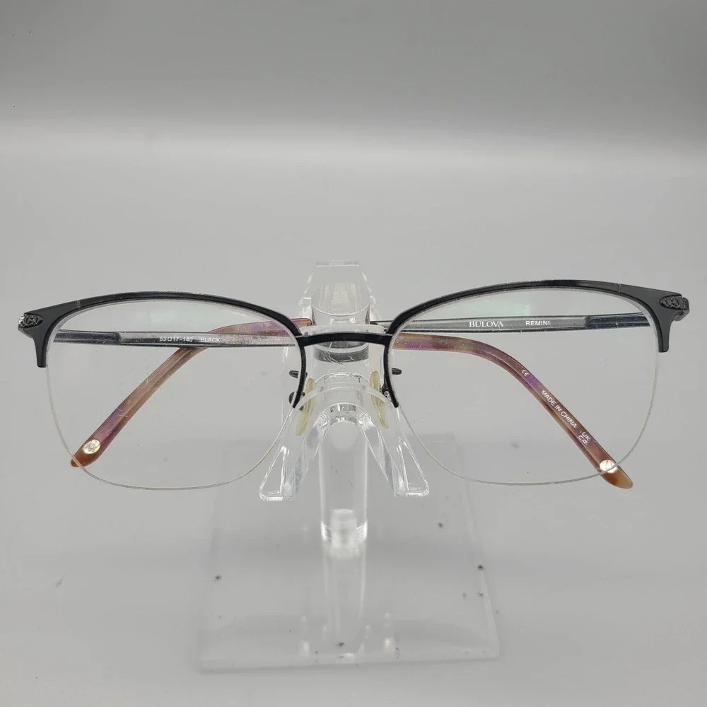 Bulova Remini Eyeglass Frames Black Semi Rimless Cat Eye 53-17-140 Textured